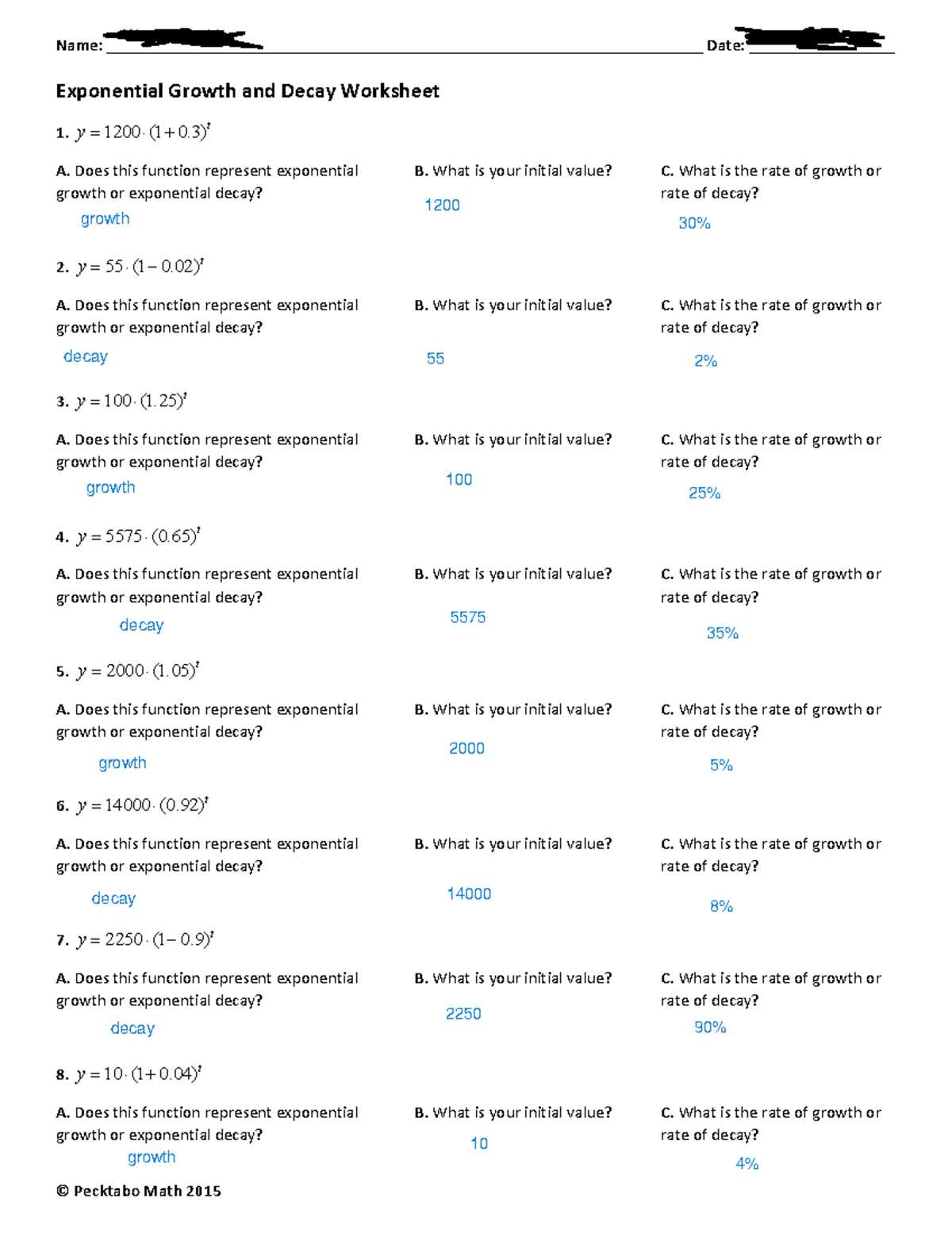 continuous exponential growth and decay worksheet