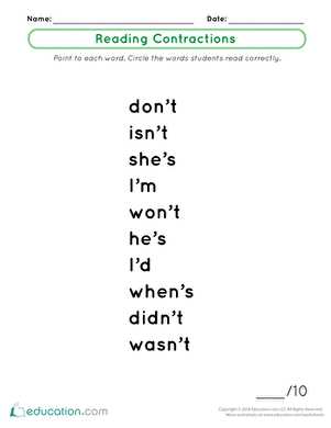 contractions worksheet 1