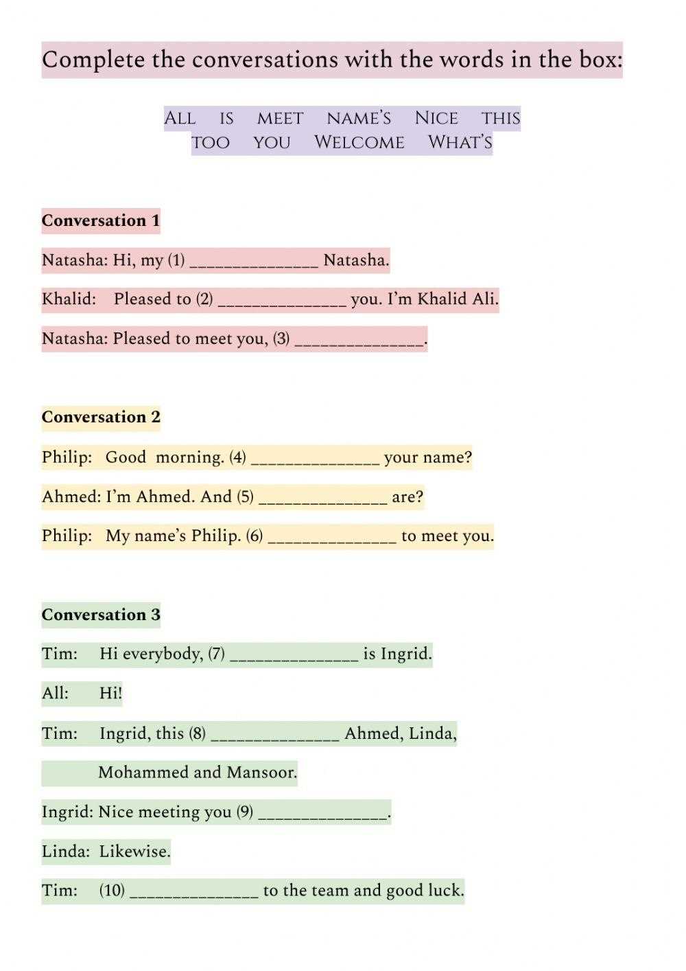 conversational english worksheets for adults