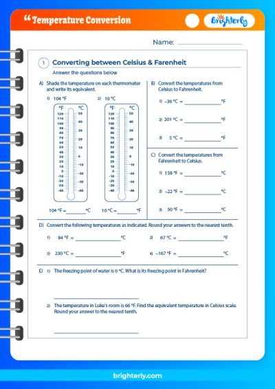 conversion from fahrenheit to celsius worksheet