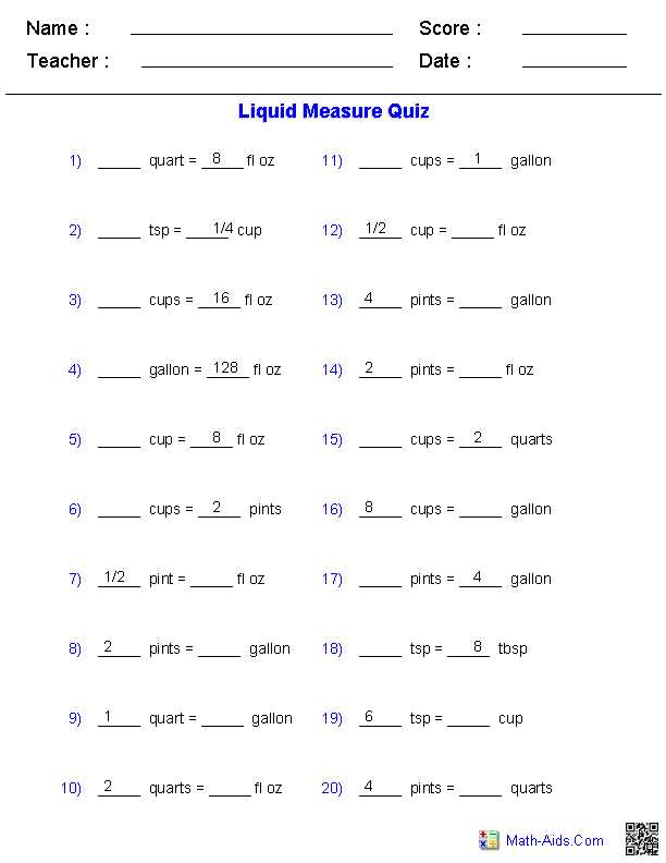 conversion of units of measurement worksheet