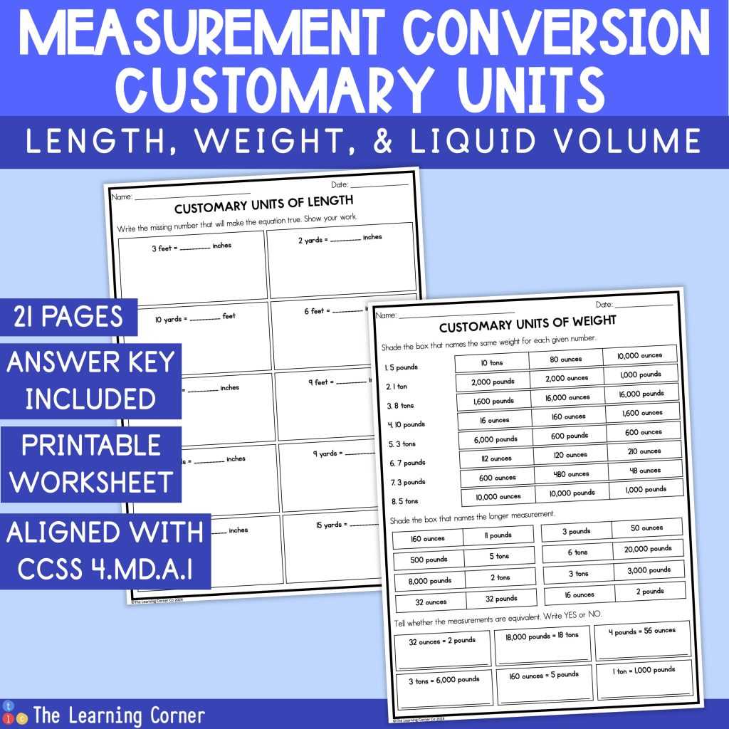 convert customary units worksheet