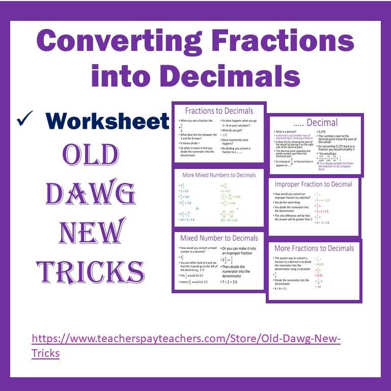 convert fractions to decimals worksheet