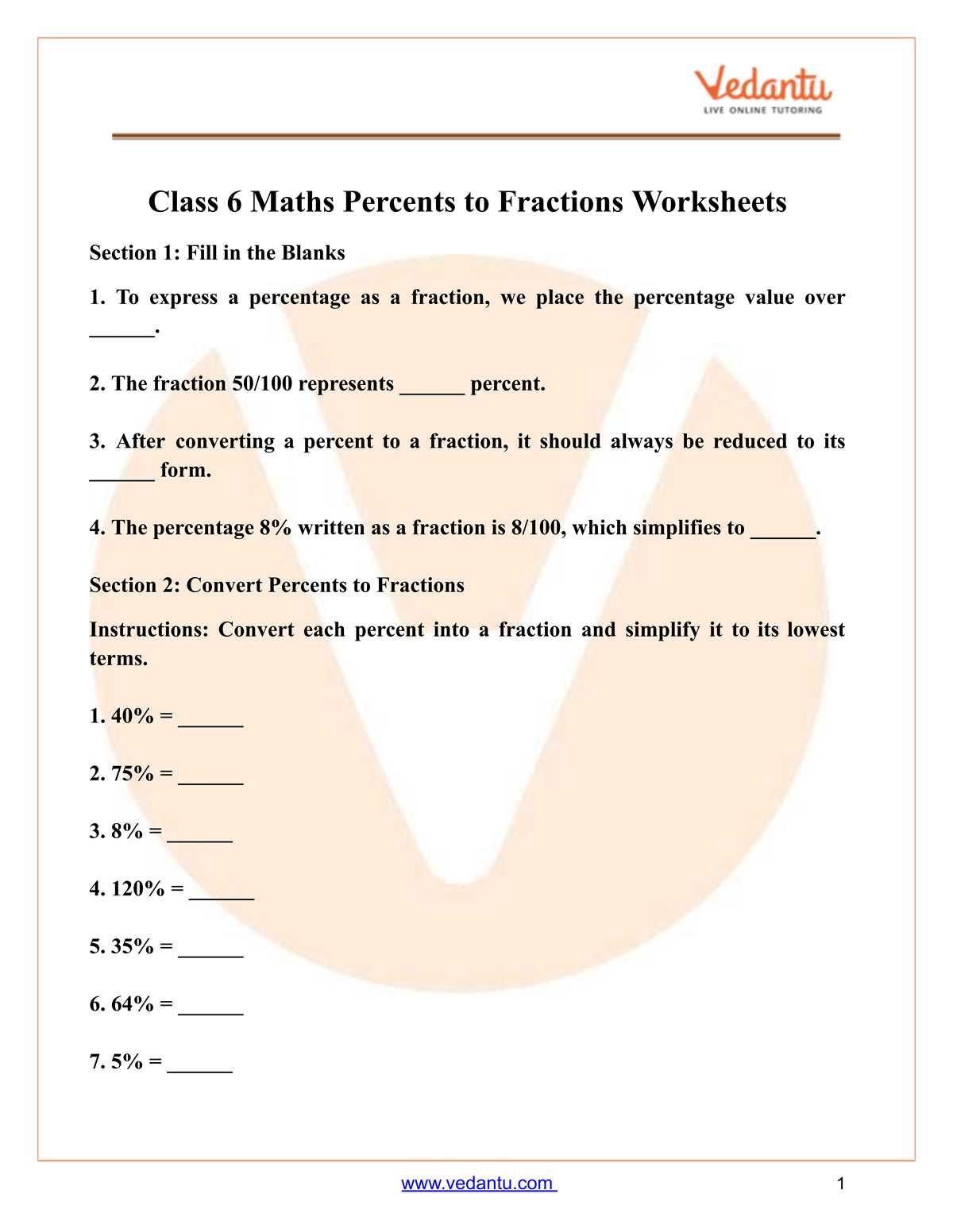convert percentage into fraction worksheet convert percentage into fraction worksheet