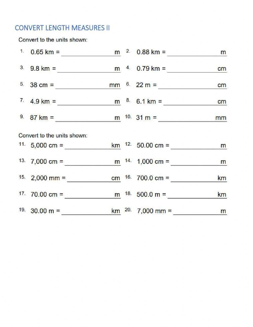 converting american lengths worksheet
