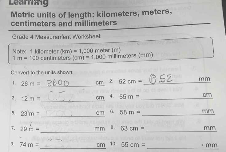 converting cm to mm worksheet year 3