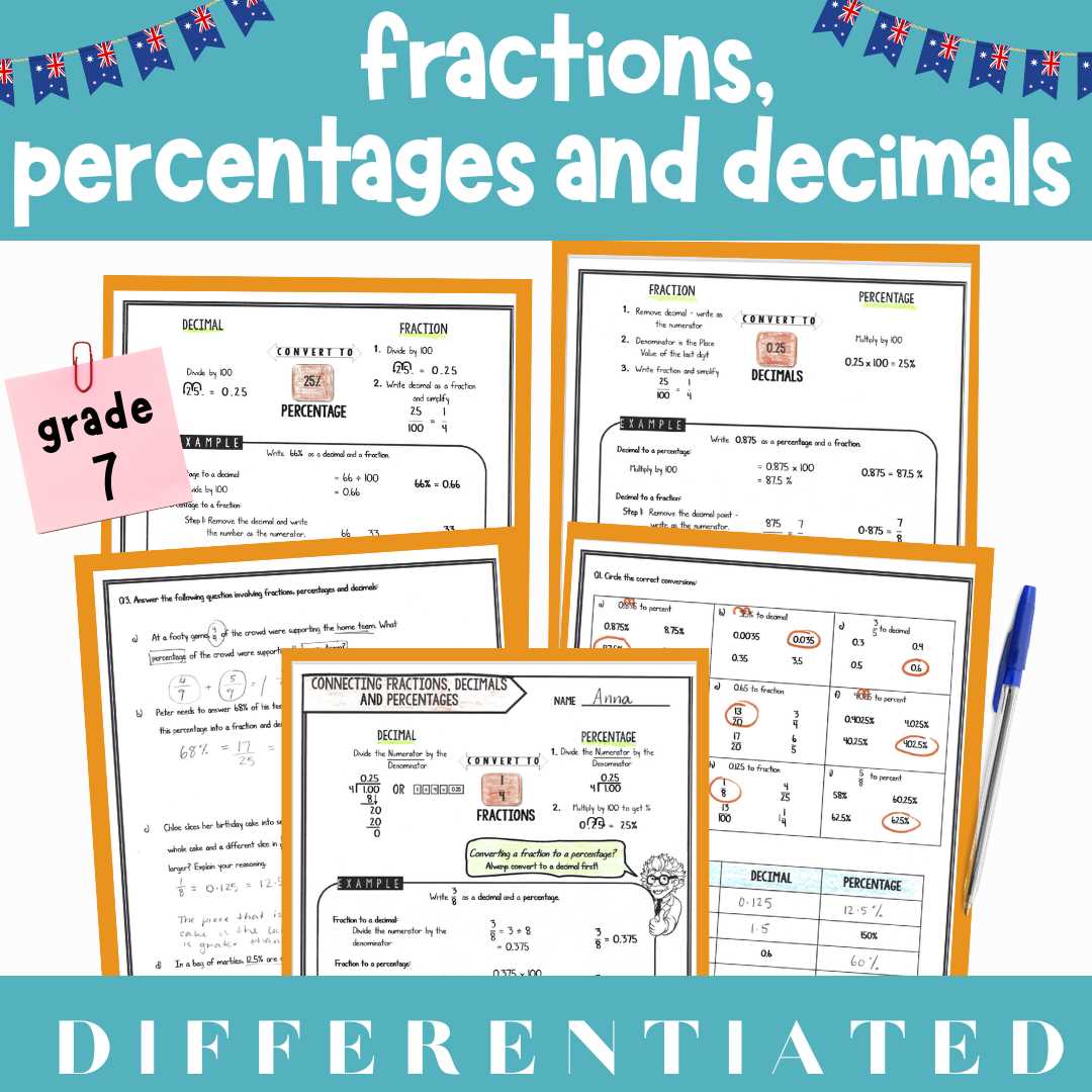 converting fractions to decimals and percentages worksheets