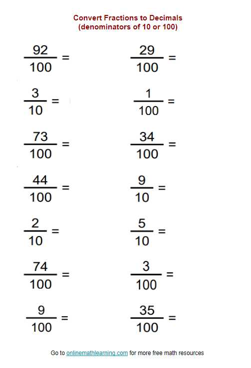 converting fractions to decimals worksheet
