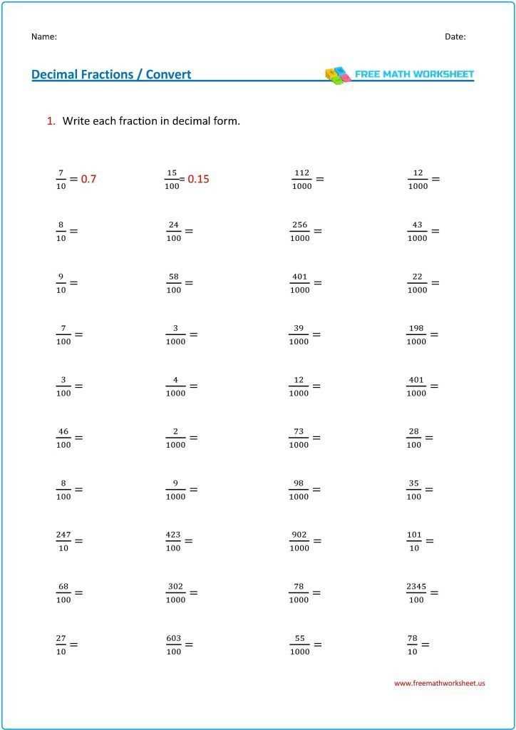 converting fractions worksheet
