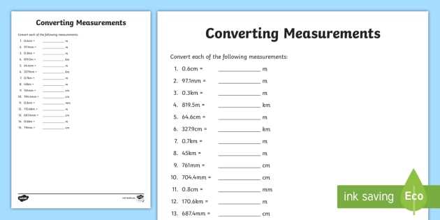 converting measurement worksheets