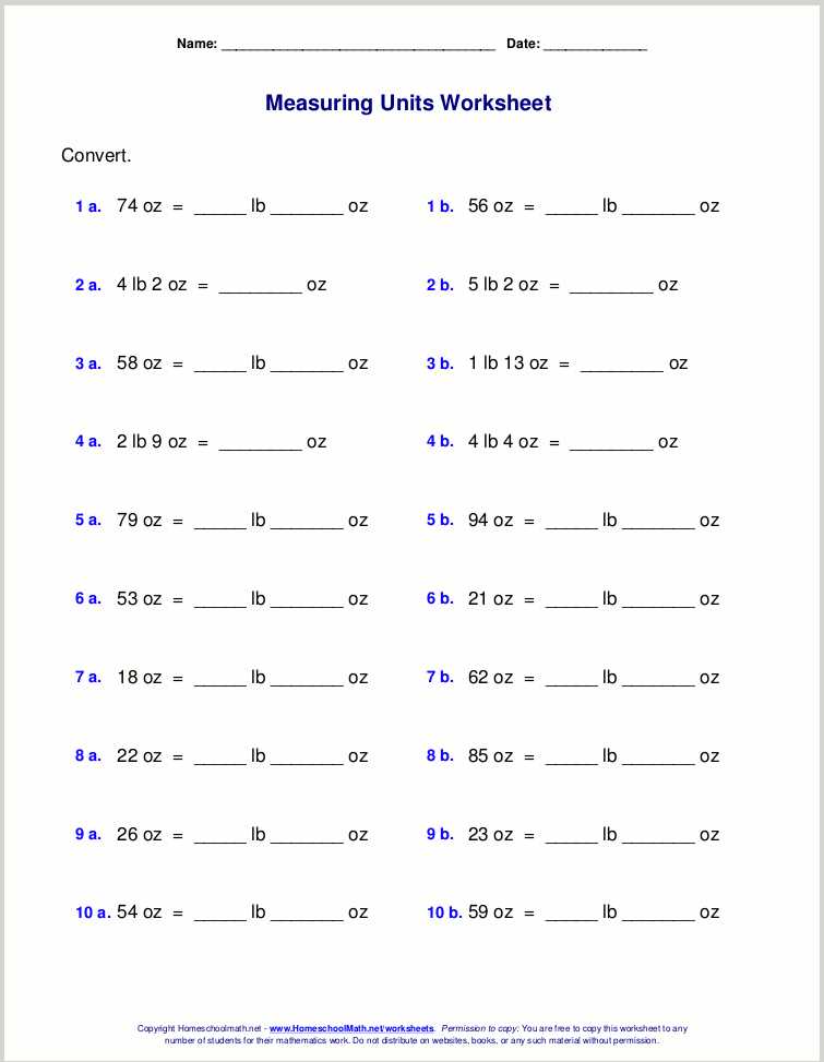 converting measurement worksheets