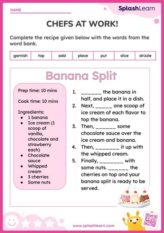 cooking worksheets