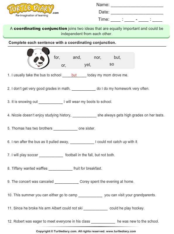 coordinating conjunction worksheet grade 4