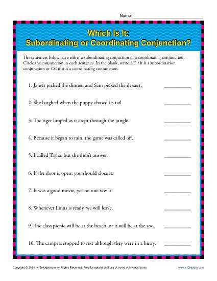 coordinating conjunction worksheet grade 4