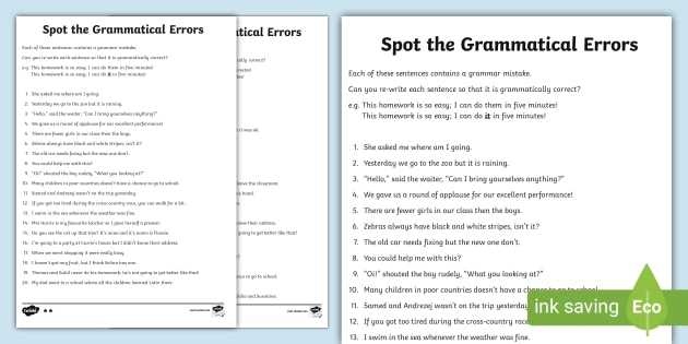correct the sentence worksheet