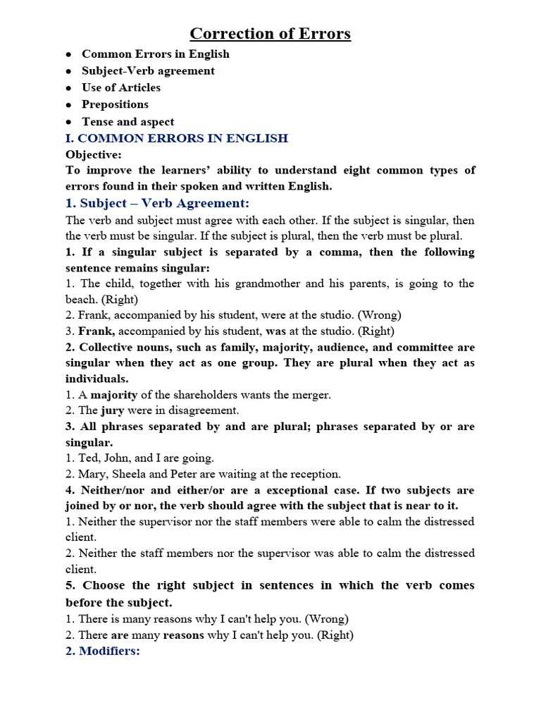 correcting subject verb agreement errors worksheet
