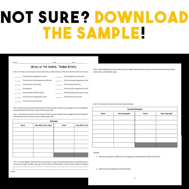 cosmic time line events worksheet