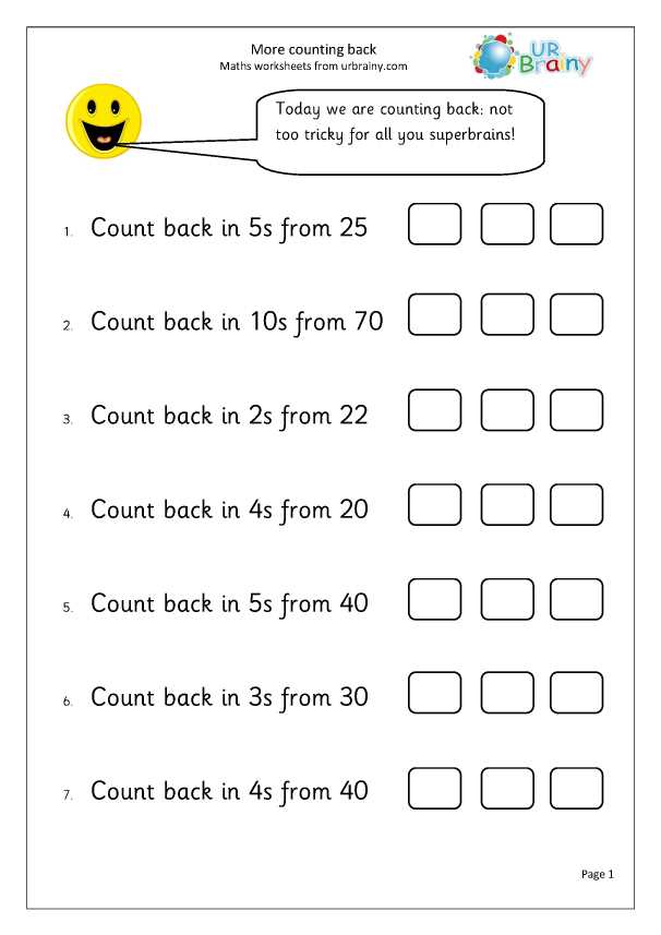 counting backwards worksheet