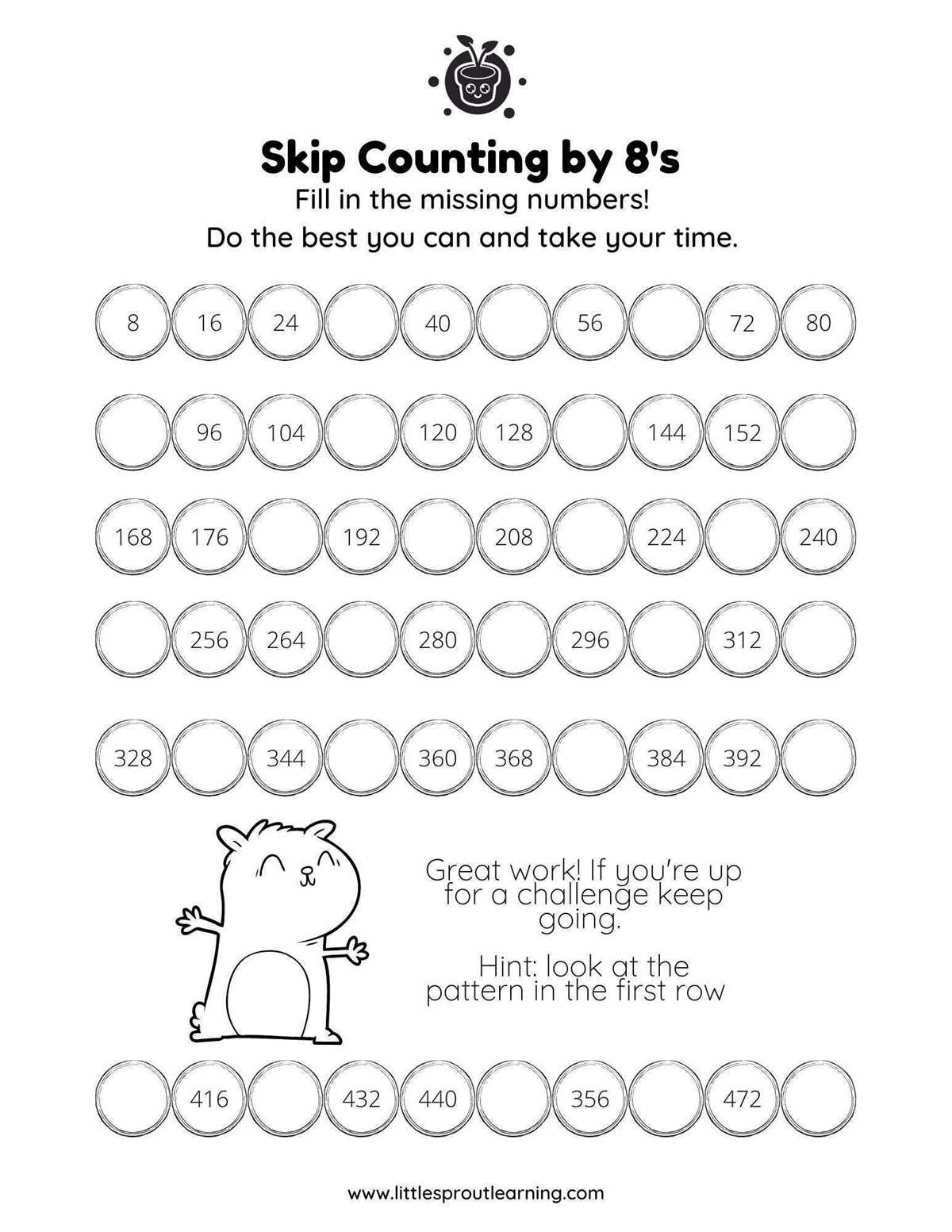 counting in 8s worksheet