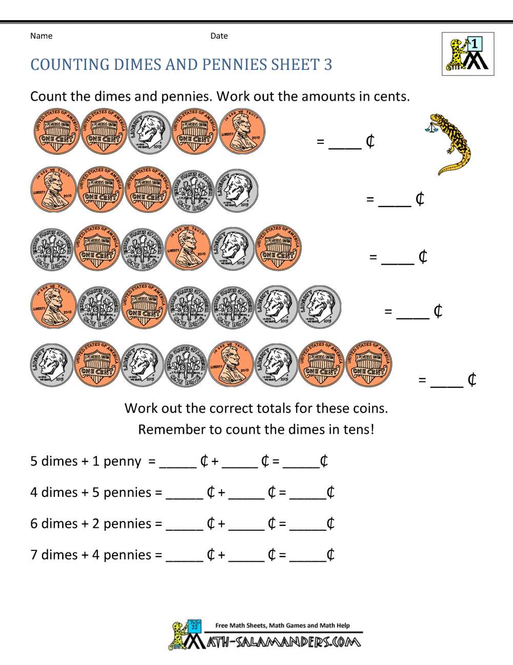 counting money worksheets 1st grade