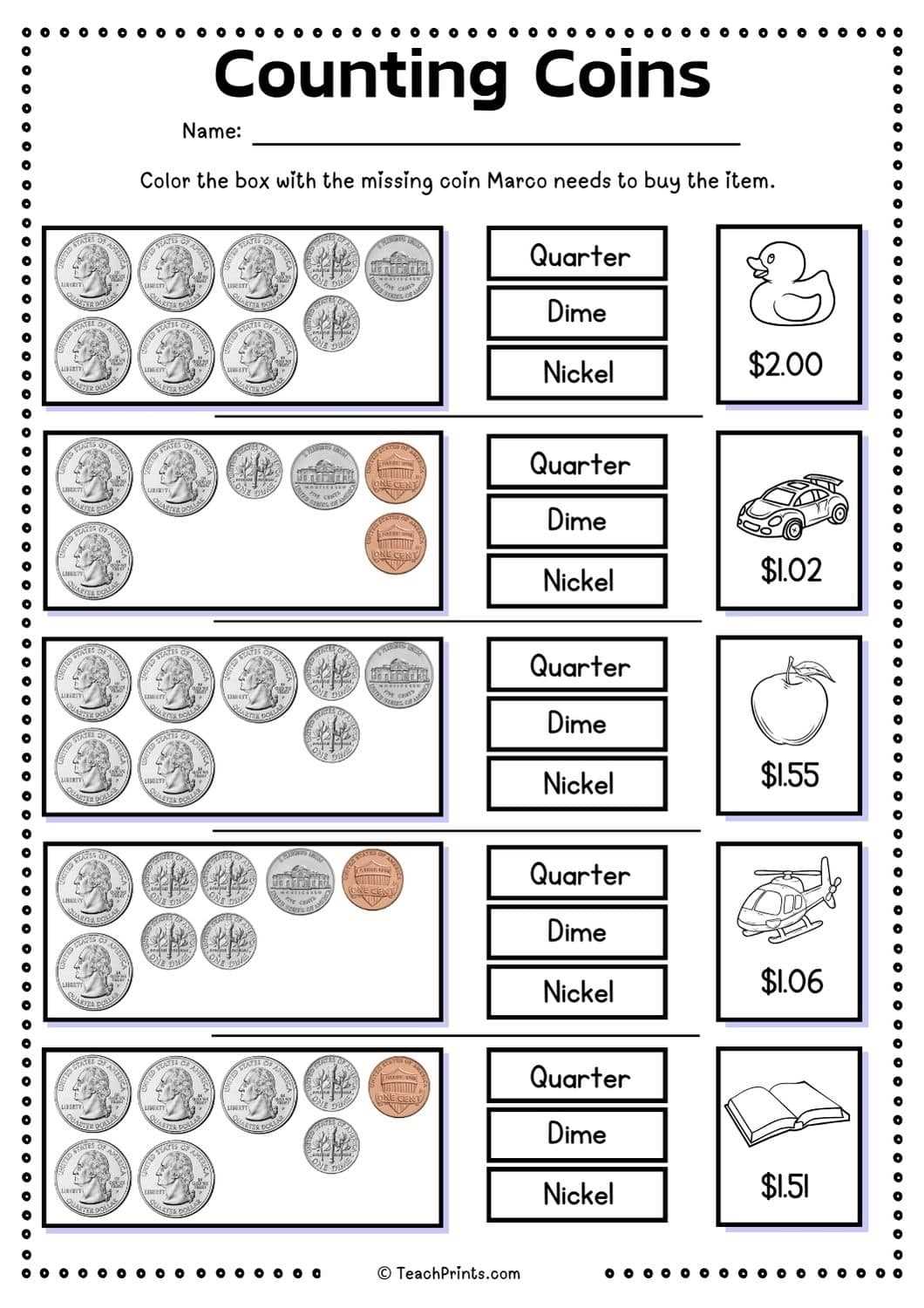 counting money worksheets grade 2
