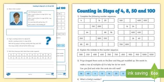 counting numbers by 10s 50s 100s worksheet