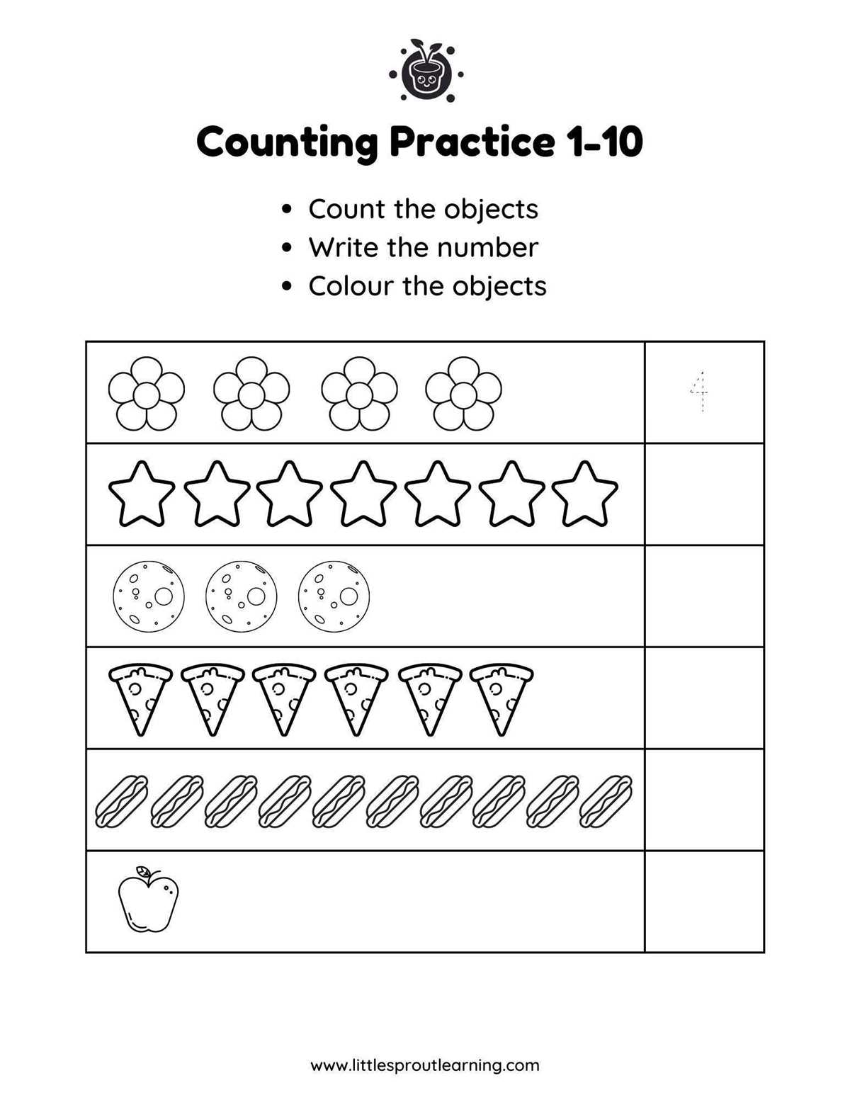 counting objects worksheets 1 10