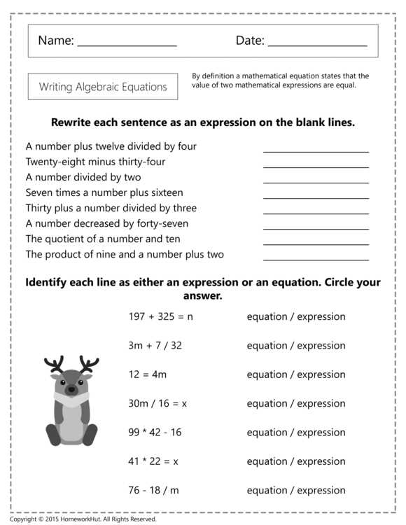 creating algebraic expressions worksheet