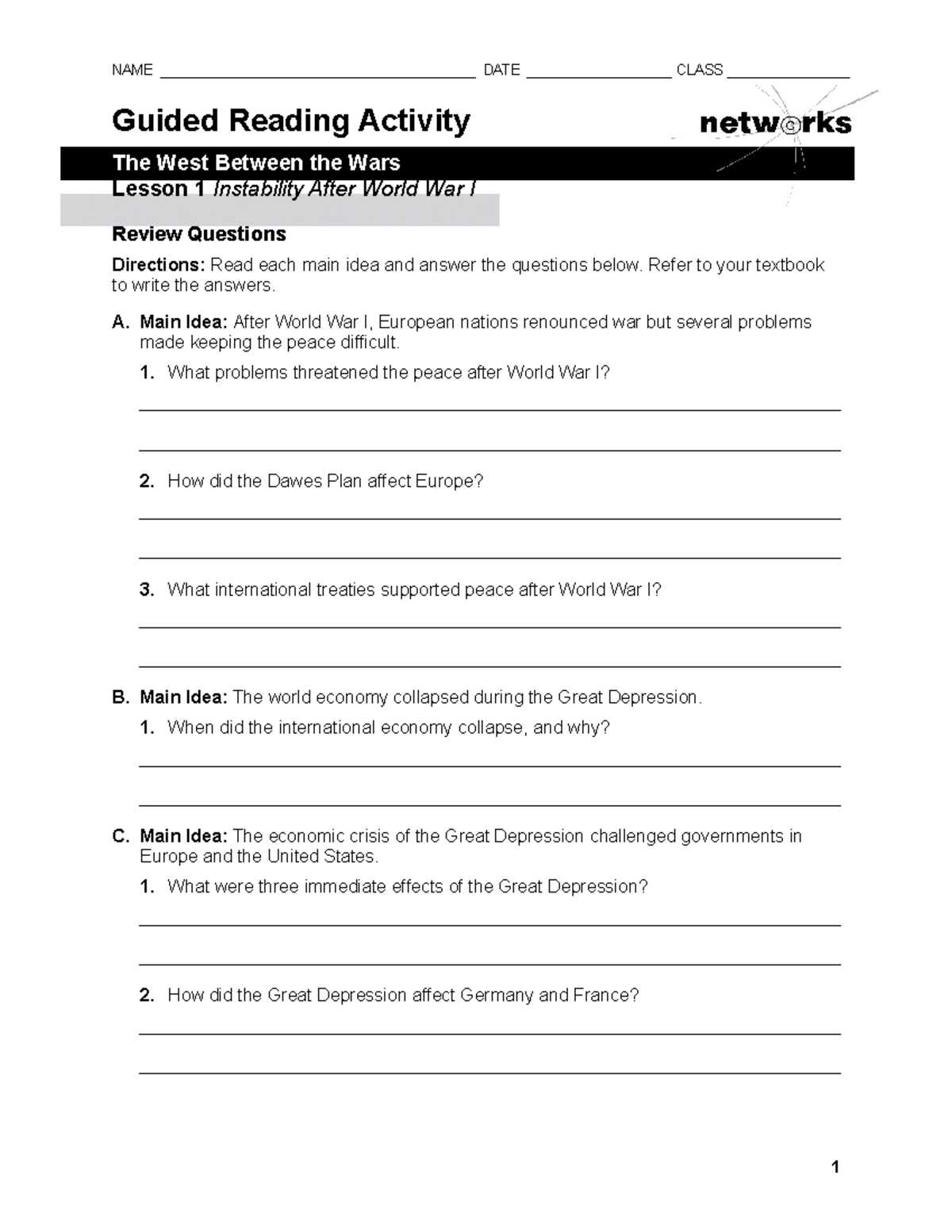 crisis in europe worksheet