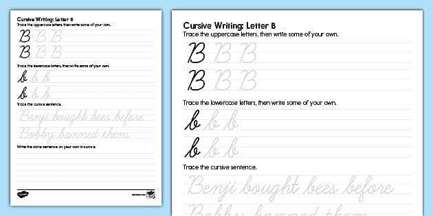 cursive b practice worksheet