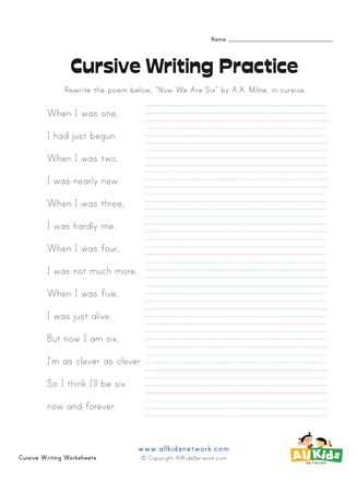 cursive writing worksheets sentences