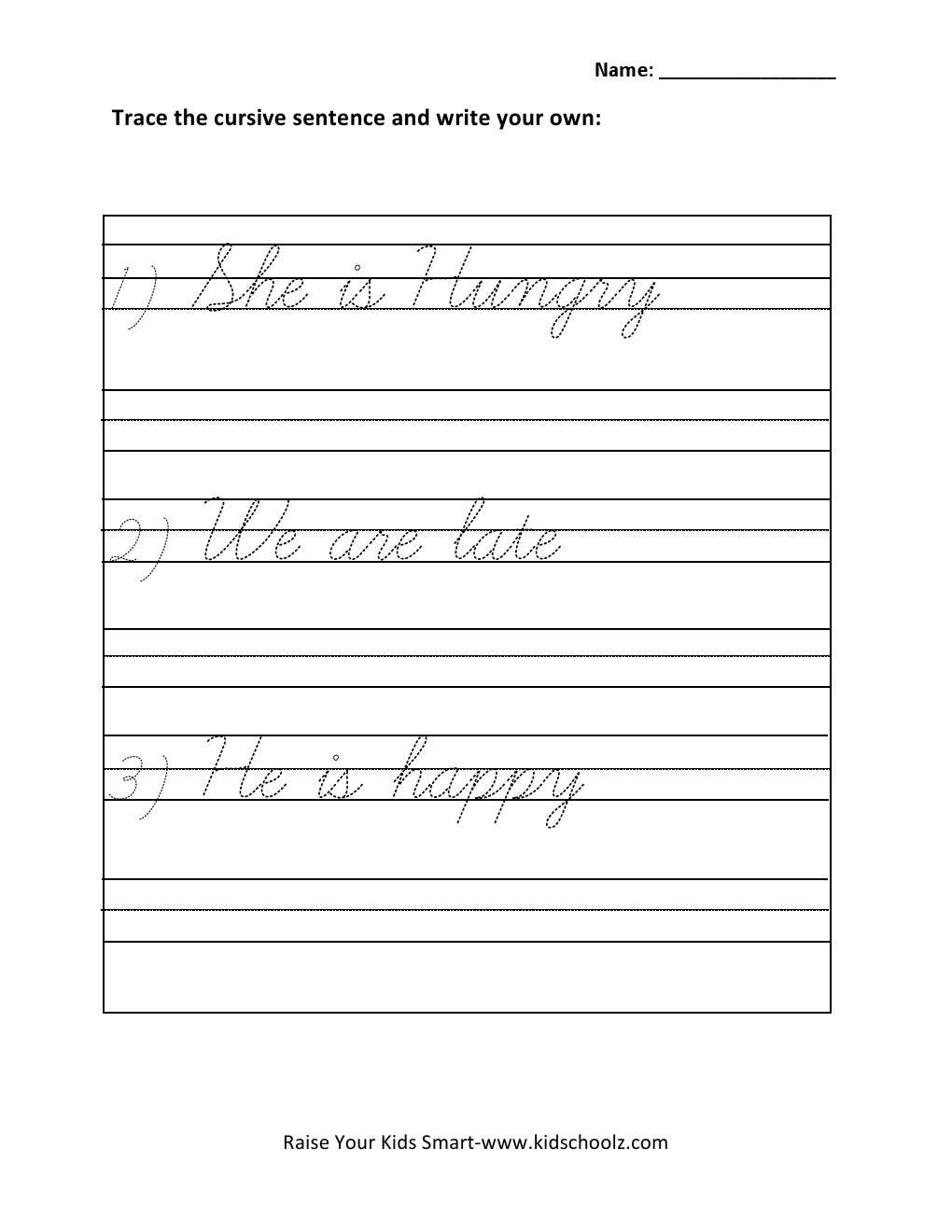 cursive writing worksheets sentences