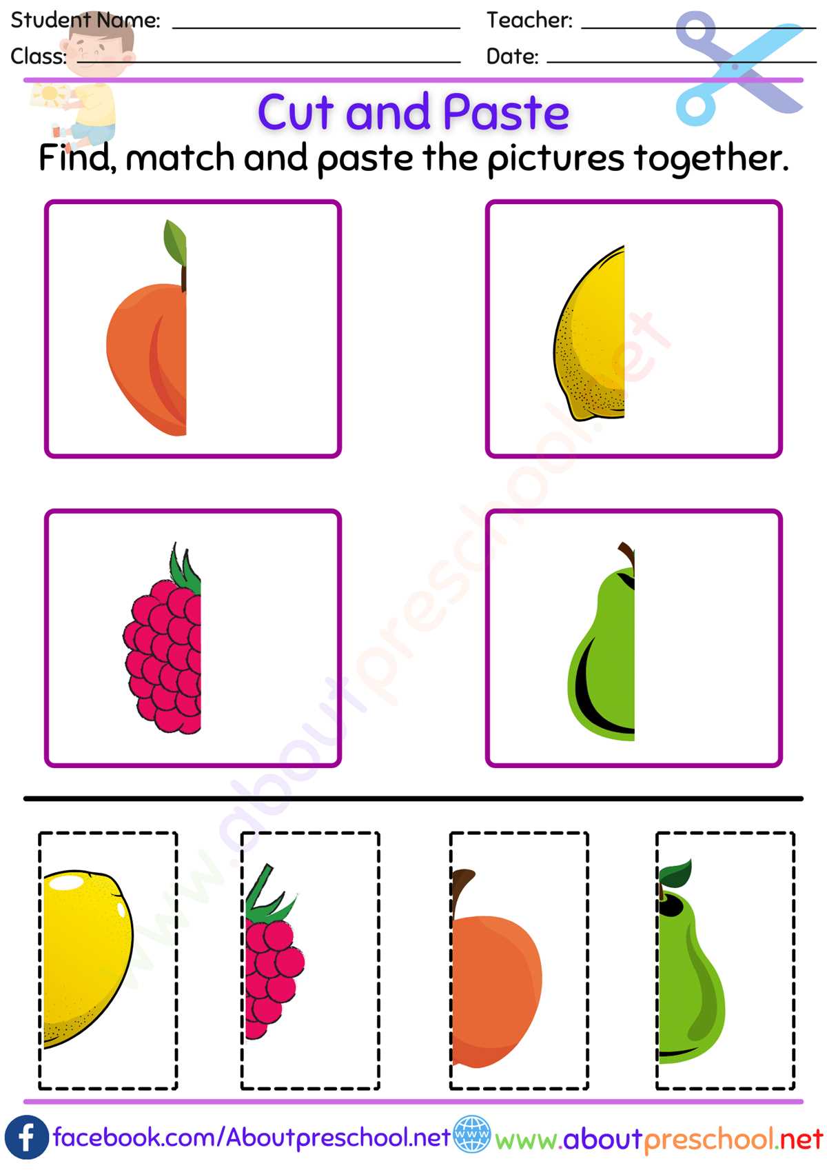 cut and paste worksheet for kindergarten