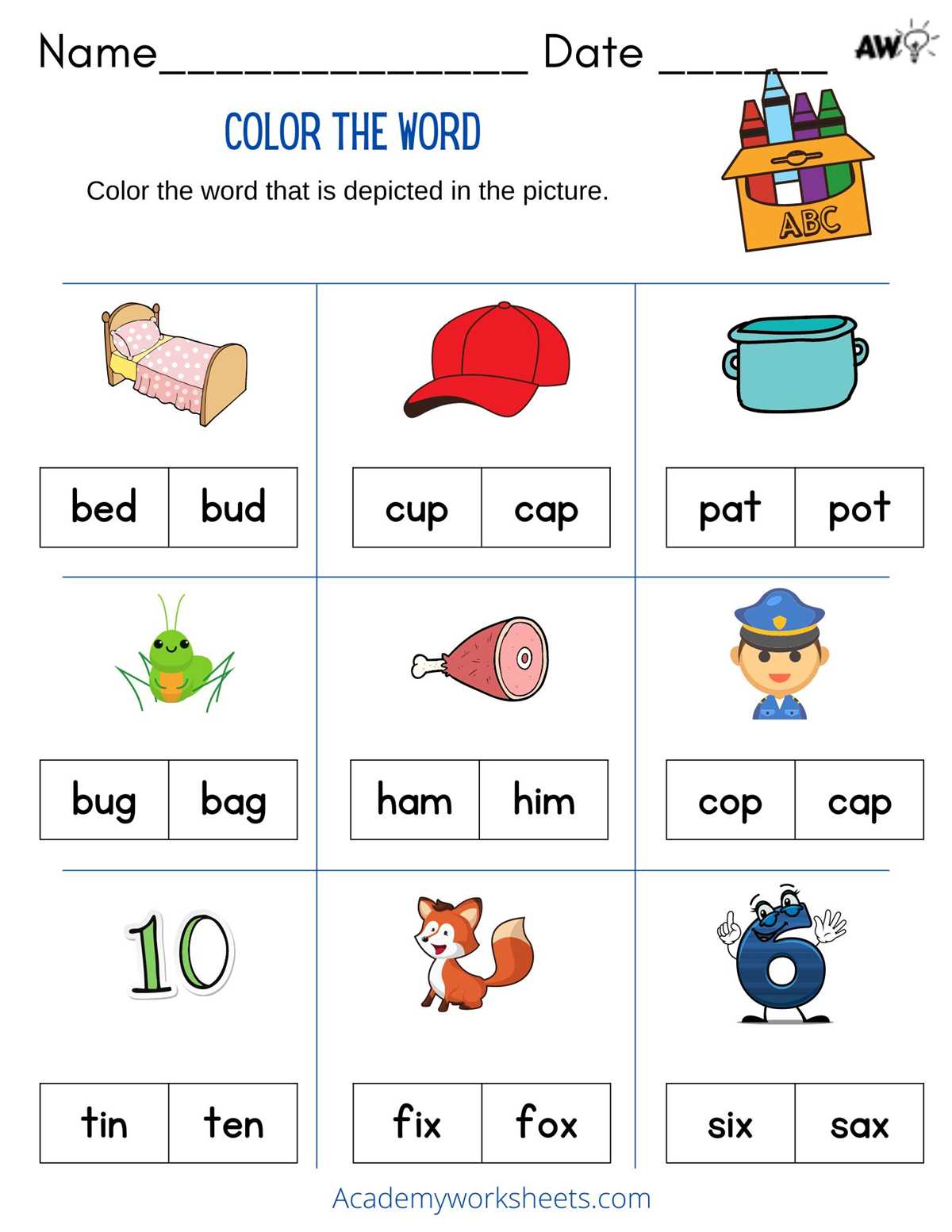 cvc short a worksheets