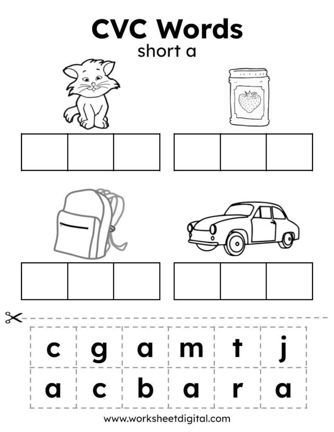 cvc word worksheets kindergarten free