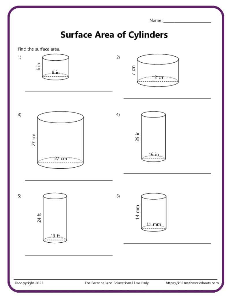cylinder worksheet
