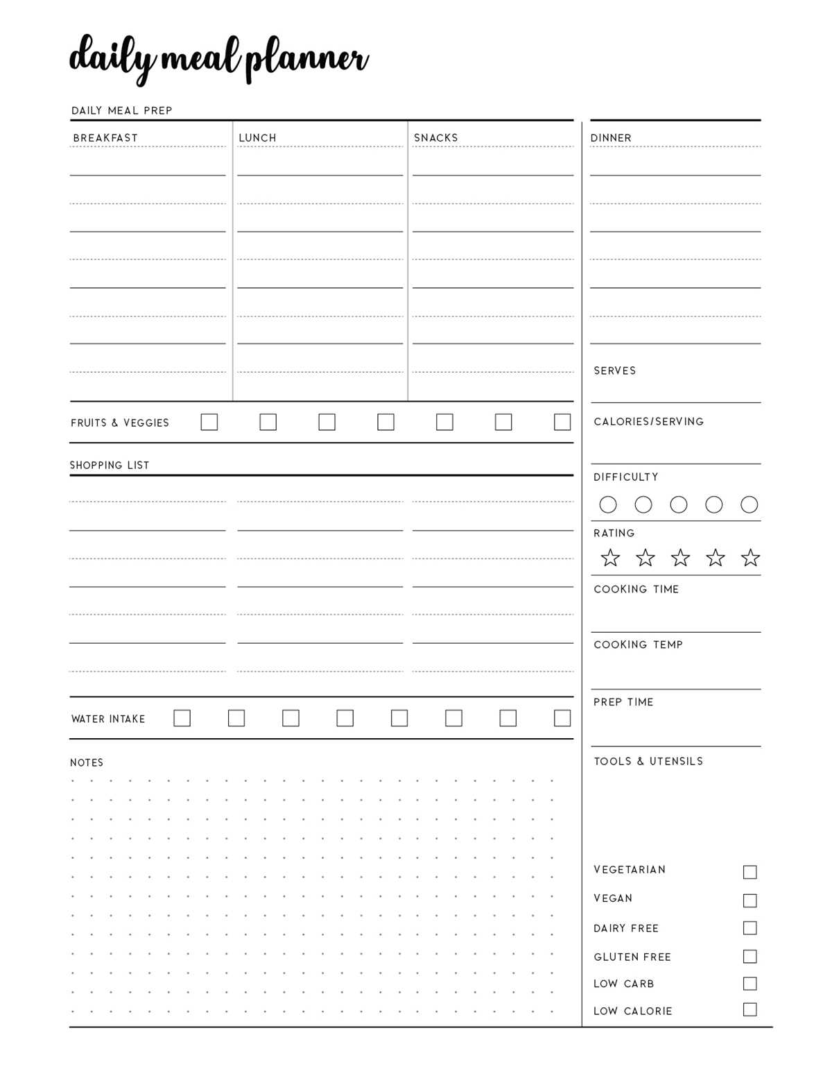 daily meal planning worksheet
