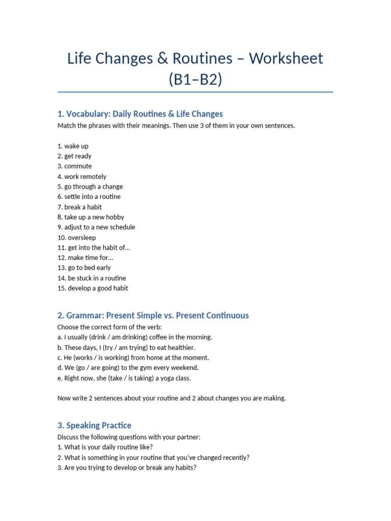 daily routines live worksheet