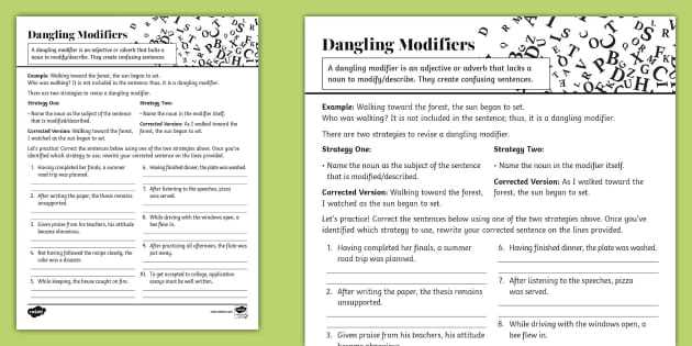 dangling modifiers worksheet