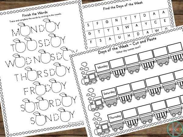 days of the week kindergarten worksheet