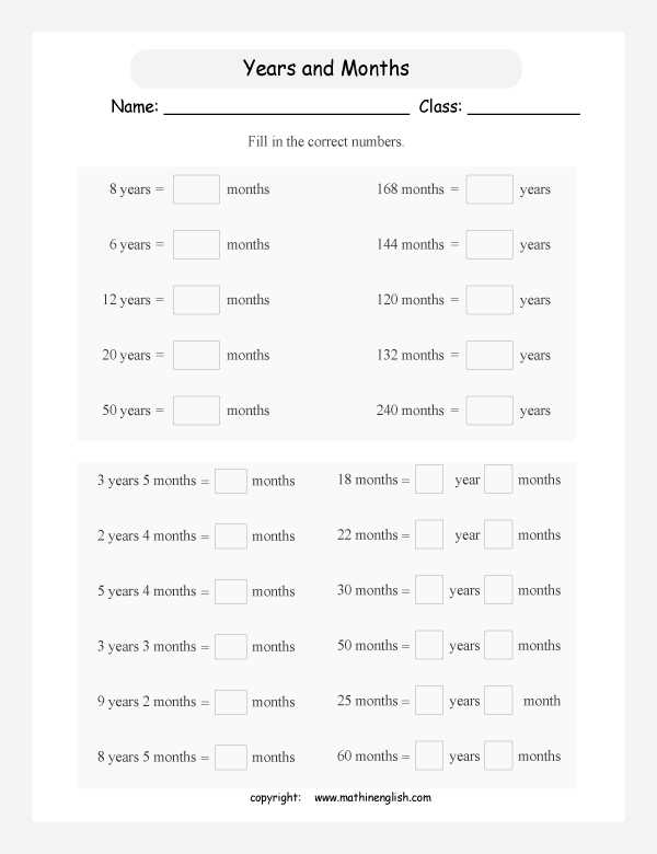 days weeks months years worksheets