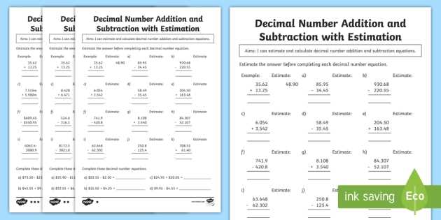 decimal addition worksheets