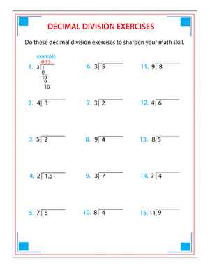 decimal division worksheets