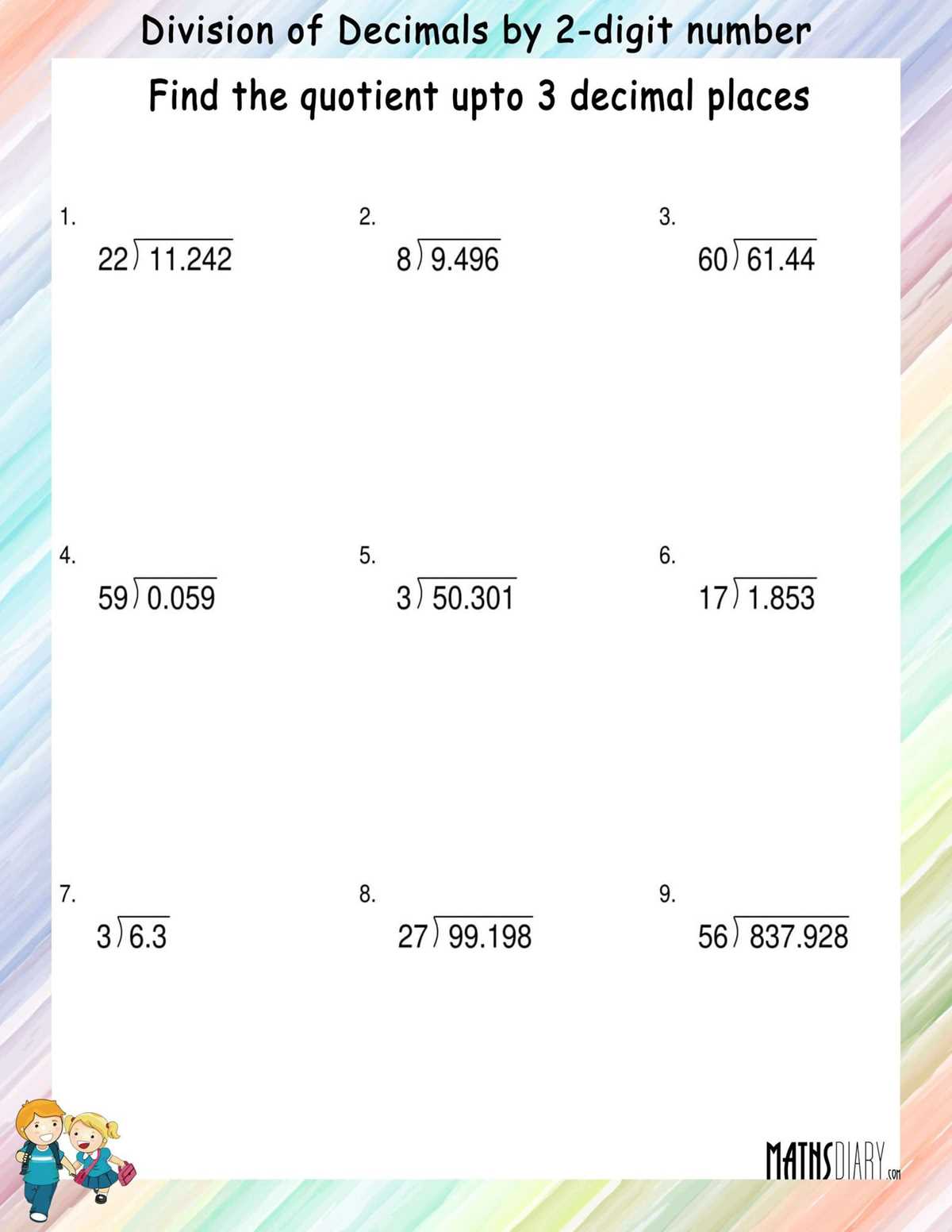 decimal division worksheets