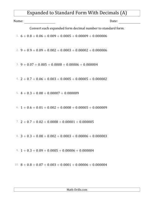 decimal expanded form worksheets