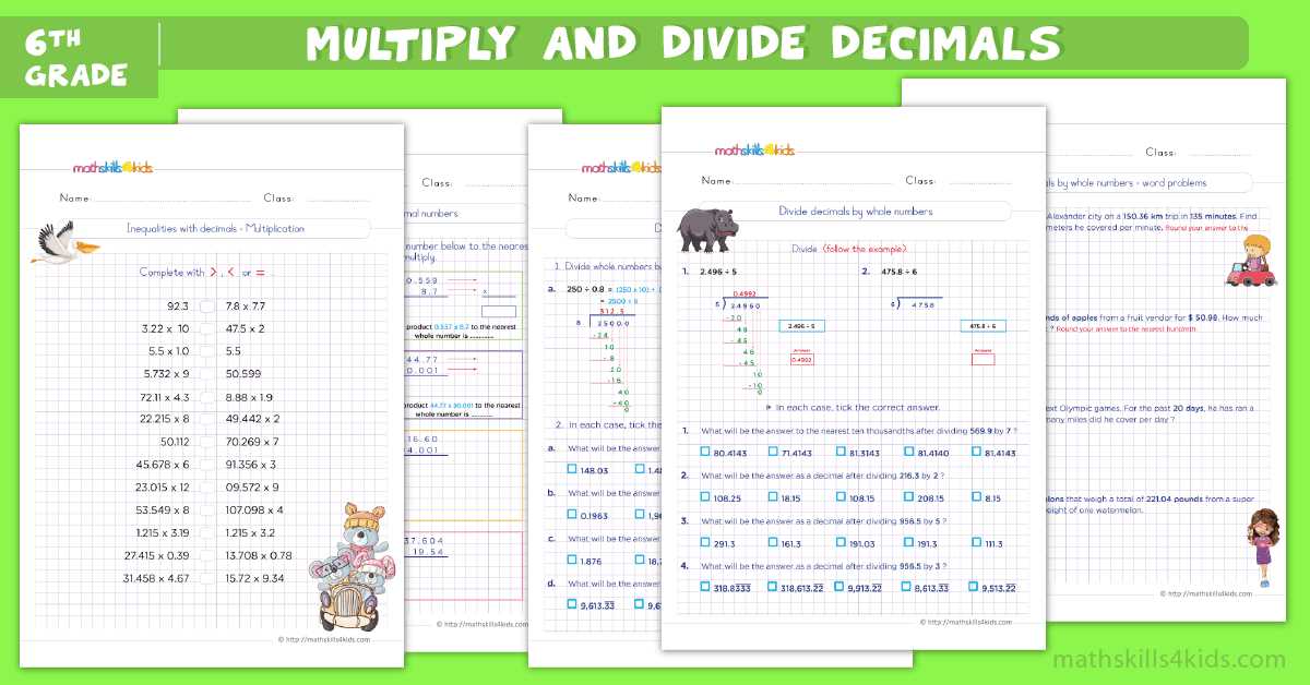 decimal multiplication and division worksheet for class 6