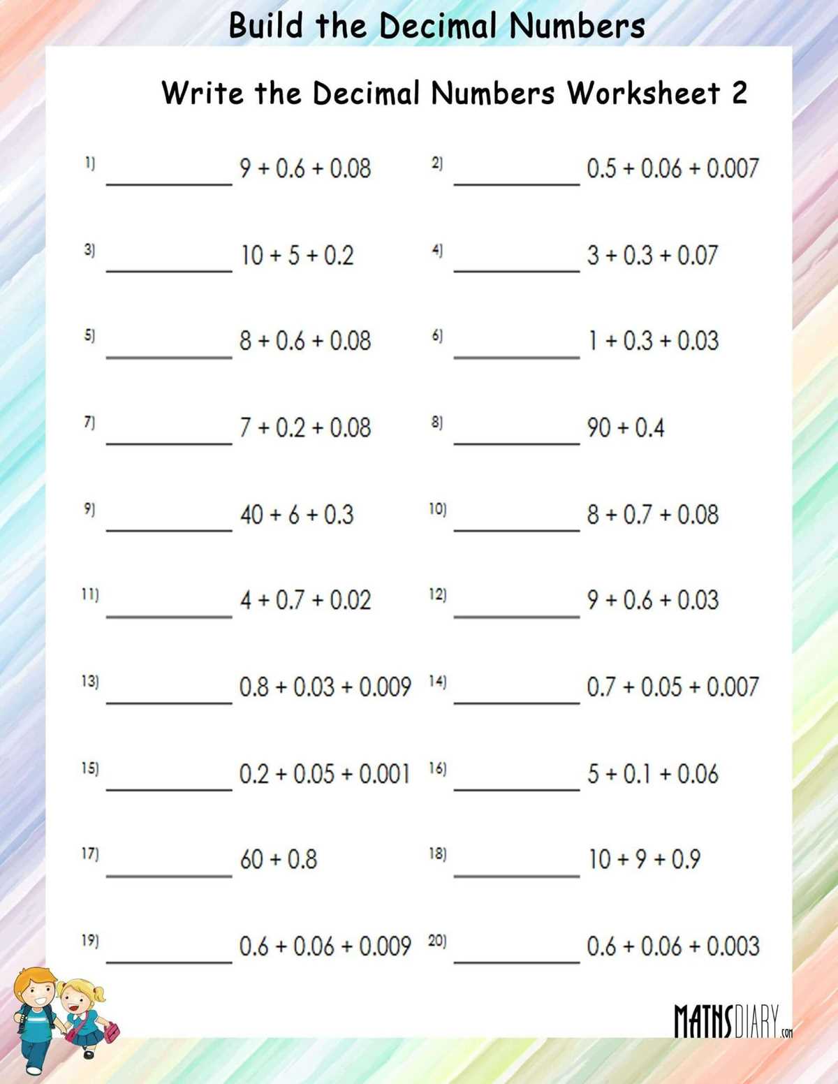 decimal number forms review worksheet