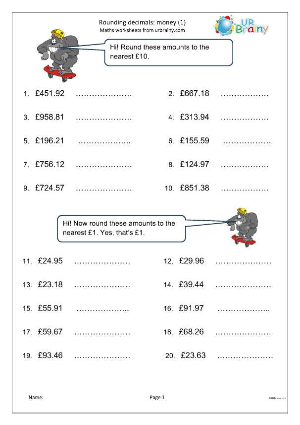 decimal rounding worksheets