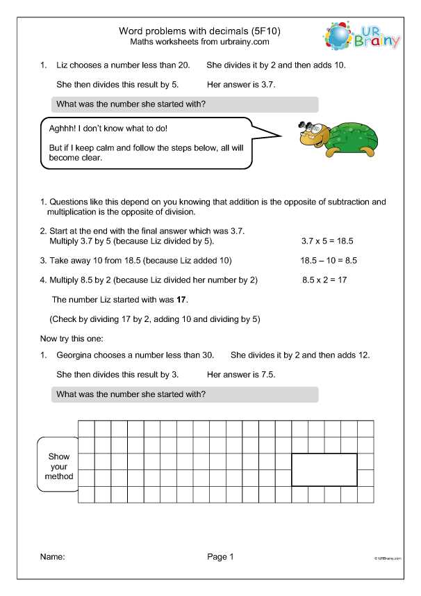 decimal word problem worksheets