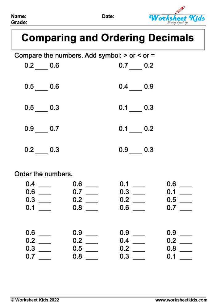 decimal worksheet 4th grade